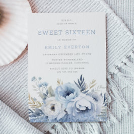 Dusty Blue Floral Sweet 16 Sechzehn Party Einladung