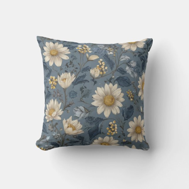 Dusty Blue Floral Throw Kissen (Vorderseite)