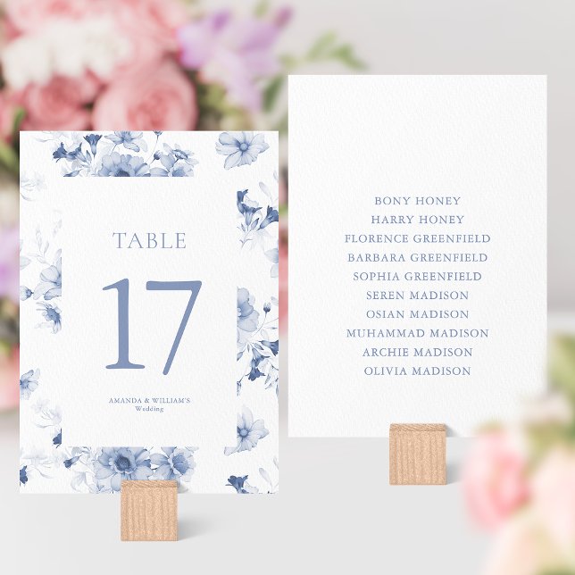 Dusty Blue Floral Tischnummer Card (Von Creator hochgeladen)