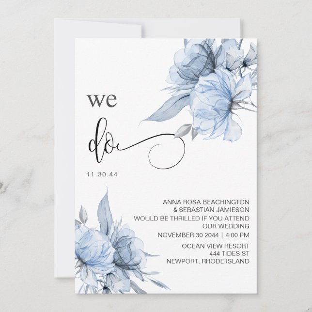 *~* Dusty Blue Floral UAWG - QR AR15 Rose WEDDING Einladung (Vorderseite)