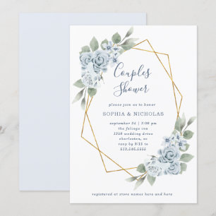 Dusty Blue Floral und Eukalyptus Dusche für Paar Einladung