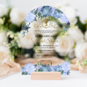 Dusty Blue Floral Viktorianisch Brautparty Arch Acryleinladungen