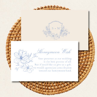 Dusty Blue Floral Wappen Mit Monogramm Honeymoon W Begleitkarte