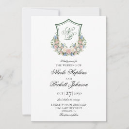 Dusty Blue Floral Wappen Wedding Einladung