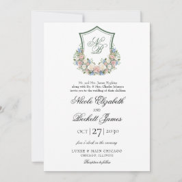 Dusty Blue Floral Wappen Wedding Einladung