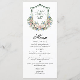 Dusty Blue Floral Wappen Wedding Menükarte