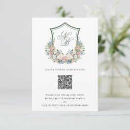 Dusty Blue Floral Wappen Wedding RSVP Karte