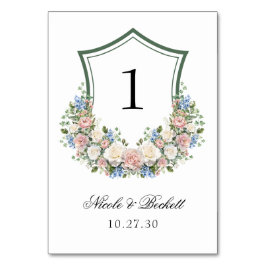 Dusty Blue Floral Wappen Wedding Tischnummer