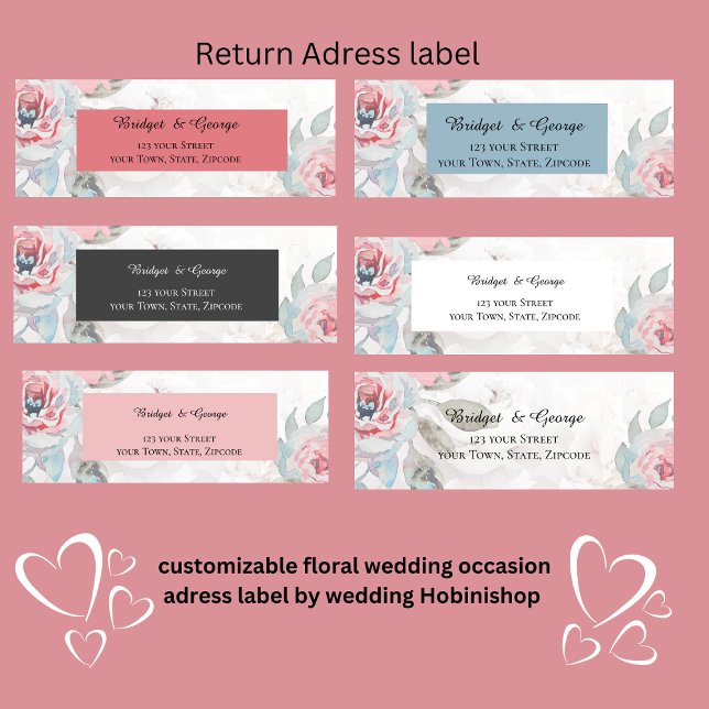 Dusty Blue Floral Water Rose Peony Hochzeit (different customizable floral wedding occasion
adress label by wedding Hobinishop )