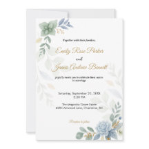 Dusty Blue Floral Watercolor Einladung zur Hochzei