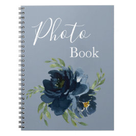Dusty Blue Floral Watercolor Modernes Script Foto Notizblock