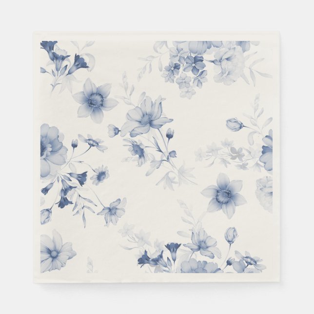Dusty Blue Floral Watercolor Serviette (Vorderseite)