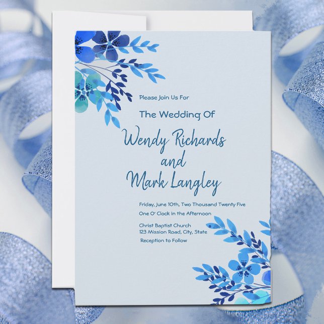 Dusty Blue Floral Watercolor Wedding Einladung (Von Creator hochgeladen)