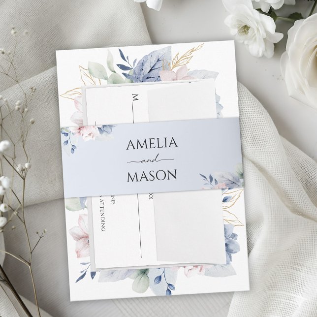 Dusty Blue Floral Watercolor Wedding Einladungsbanderole (Dusty Blue Floral Watercolor Wedding Invitation Belly Band)