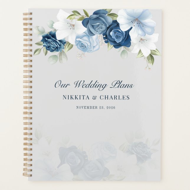 Dusty Blue Floral Watercolor Wedding Planer (Vorderseite)
