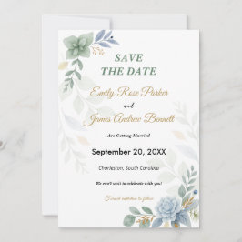 Dusty Blue Floral Watercolor Wedding Save The Date