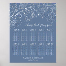 Dusty Blue Floral Wedding 10 Tables Seating Chart Poster