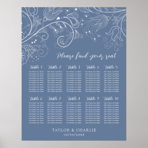 Dusty Blue Floral Wedding 10 Tables Seating Chart Poster