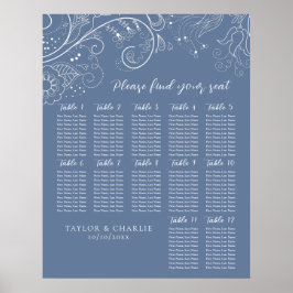 Dusty Blue Floral Wedding 12 Tables Seating Chart Poster