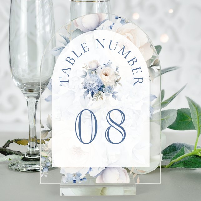 Dusty Blue Floral Wedding Acrylic Table Number Acryleinladungen (Von Creator hochgeladen)