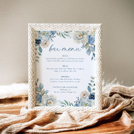 Dusty Blue Floral Wedding Bar Menu Wedding Drinks Poster