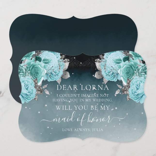 Dusty Blue Floral Wedding Be Meine Trauzeugin Einladung (Vorne/Hinten)
