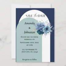 Dusty Blue Floral Wedding Card