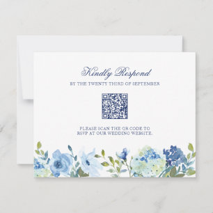 Dusty Blue Floral Wedding Carte RSVP avec code QR