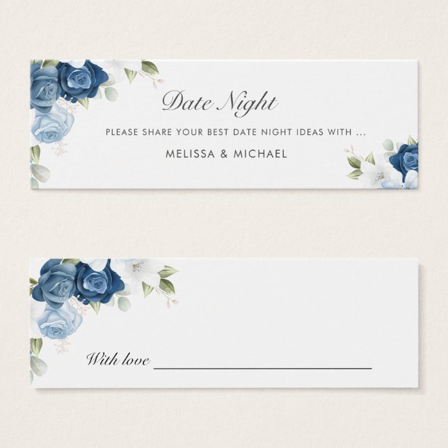 Dusty Blue Floral Wedding Date Night Jar Card (Vorne & Hinten)
