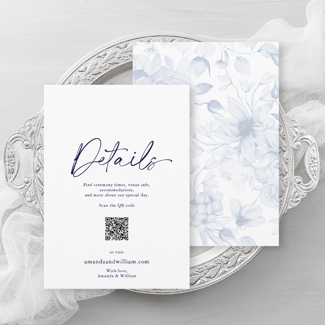 Dusty Blue Floral Wedding Details Card Einladung (Von Creator hochgeladen)