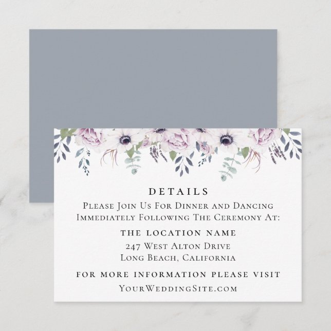Dusty Blue Floral Wedding Details Einladung (Vorne/Hinten)