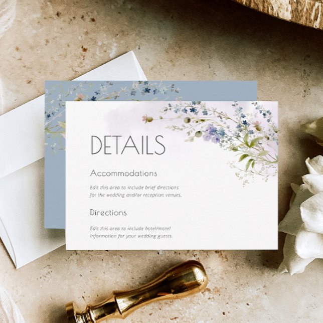 Dusty Blue Floral Wedding Details Umschließkarte RSVP Karte (Von Creator hochgeladen)