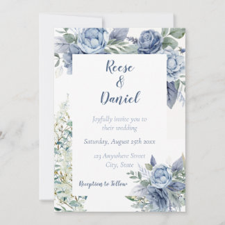 Dusty Blue Floral Wedding Einladung