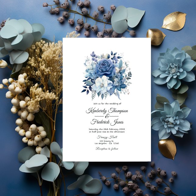 Dusty Blue Floral Wedding Einladung (Dusty Blue)