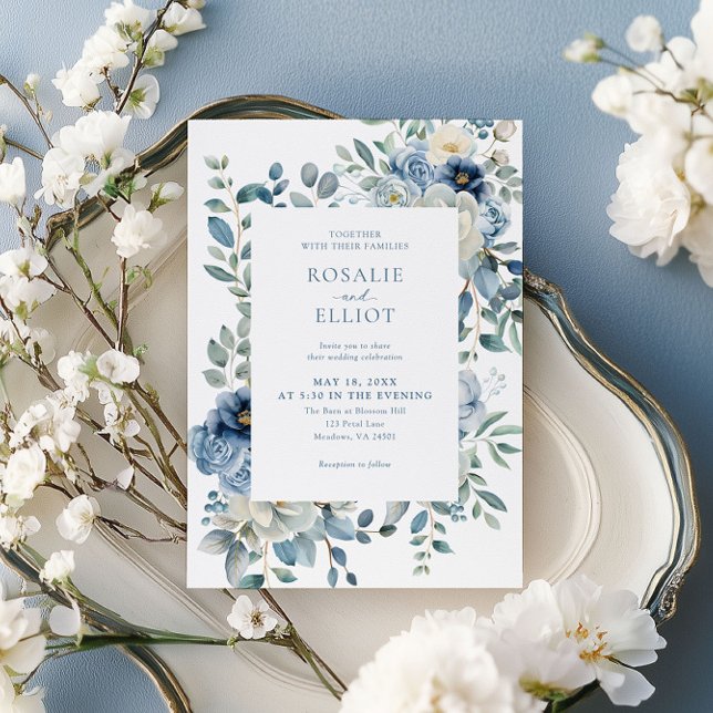 Dusty Blue Floral Wedding Einladung (Von Creator hochgeladen)