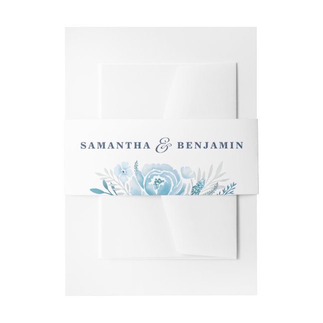 Dusty Blue Floral Wedding Einladungsbanderole (Vorderseite Beispiel)