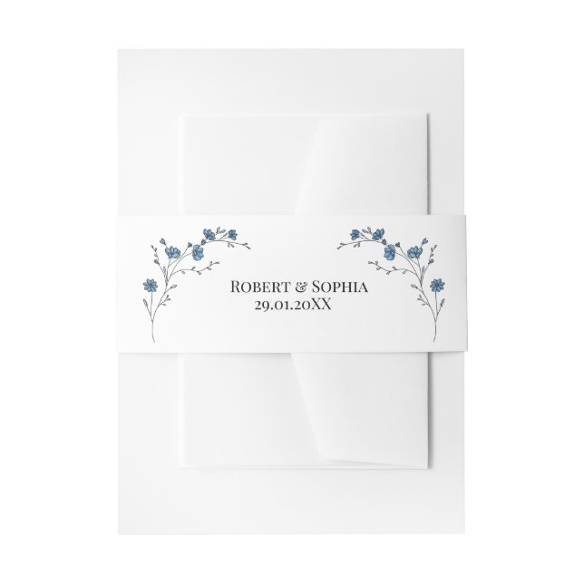 Dusty Blue Floral Wedding Einladungsbanderole (Vorderseite Beispiel)