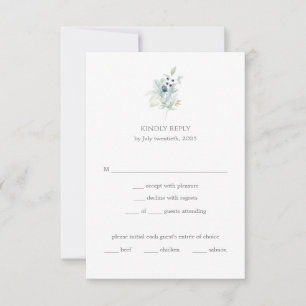 Dusty Blue Floral Wedding Eleganter Frühling RSVP Karte