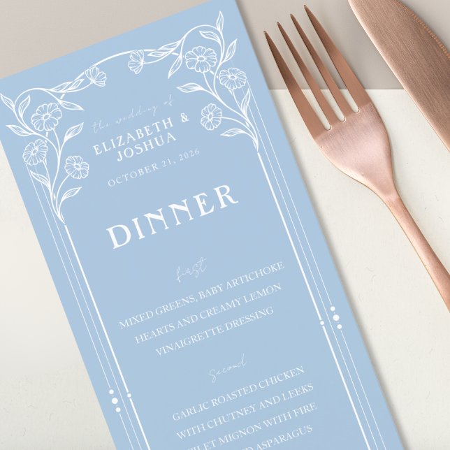 Dusty Blue Floral Wedding Flat Menu Menükarte (Von Creator hochgeladen)