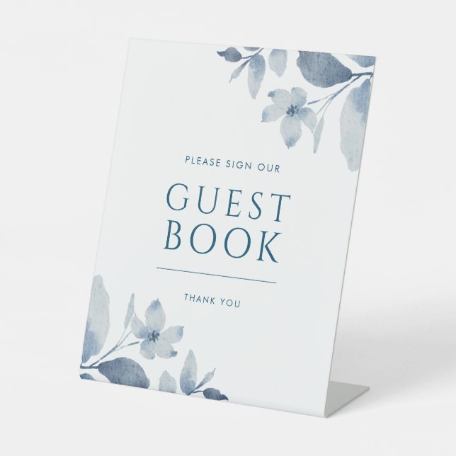 Dusty Blue Floral Wedding Guest Book Sign Sockelschild (Vorderseite)