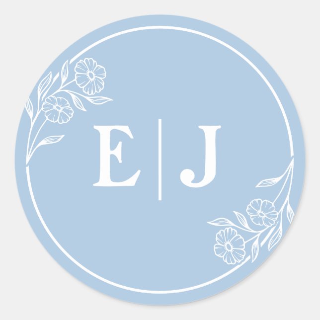 Dusty Blue Floral Wedding Initial Sticker (Vorderseite)