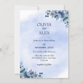Dusty Blue Floral Wedding Invitation Einladung