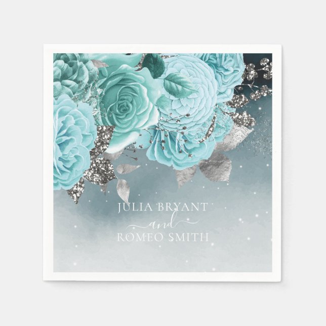 Dusty Blue Floral Wedding Luxury Serviette (Vorderseite)