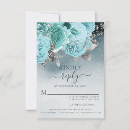 Dusty Blue Floral Wedding Meal Choice RSVP Karte