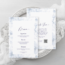 Dusty Blue Floral Wedding Menü & Dankeschön Card Einladung