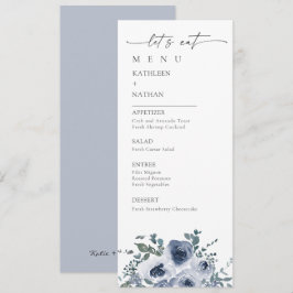 Dusty Blue Floral Wedding Menu Menükarte