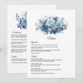Dusty Blue Floral Wedding Menükarte