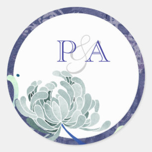 Dusty Blue Floral Wedding Monogramme Runder Aufkleber