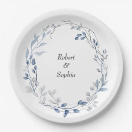 Dusty Blue Floral Wedding Pappteller