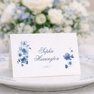 Dusty Blue Floral Wedding Place Card